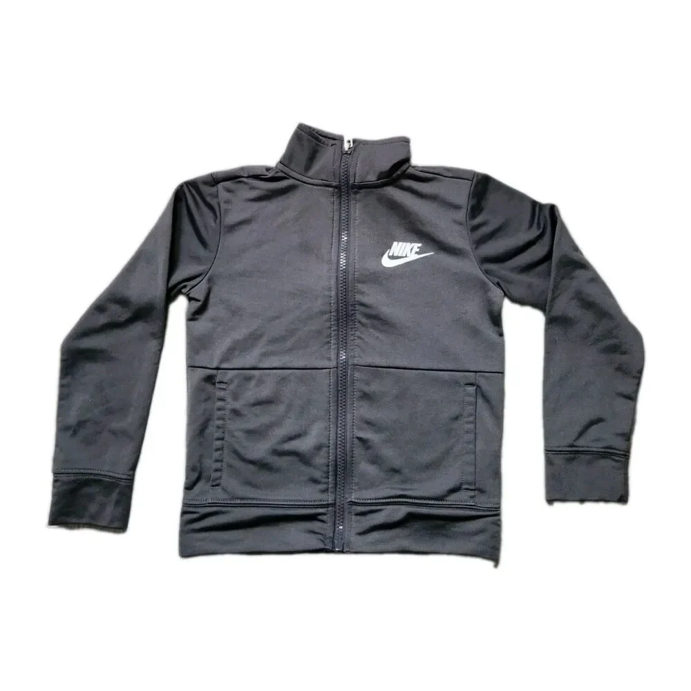 Nike Boys Fleece Lined Track Jacket Full Zip Gray 2 Pockets Youth Sz 4/XS EUC